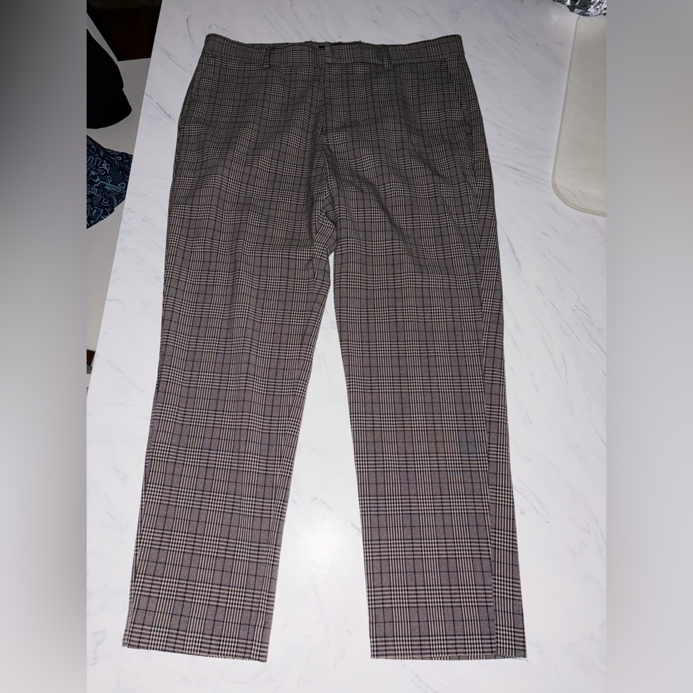 New look men flat front plaid chino dress pants khakis 34 ankle preppy